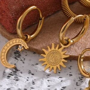 #14 NEW 18k Gold Plated Moon Star Huggie Hoop Earrings